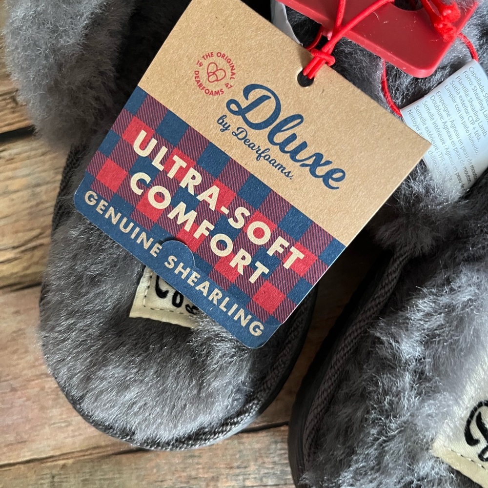 NWT Dearfoams DLUXE Danica Slide Slipper Gray Genuine Shearling Size 10 - Picture 3 of 6